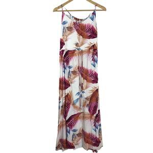 Leading Star Maxi Dress Sz L Feather Print Vibrant Color Sleeveless Lightweight